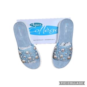 Aqua Blue Pearl Embellished Sandals